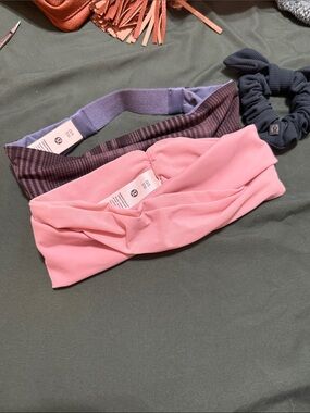 lululemon athletica Pink Twist Headband with Purple Striped Back